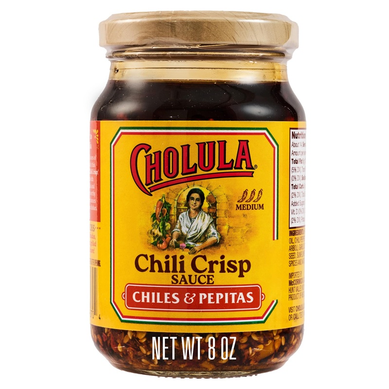 Cholula Chili Crisp Sauce, Chiles & Pepitas, Crunchy Topping For Tacos, Tostadas, Eggs, Pizza And More, 8 Oz