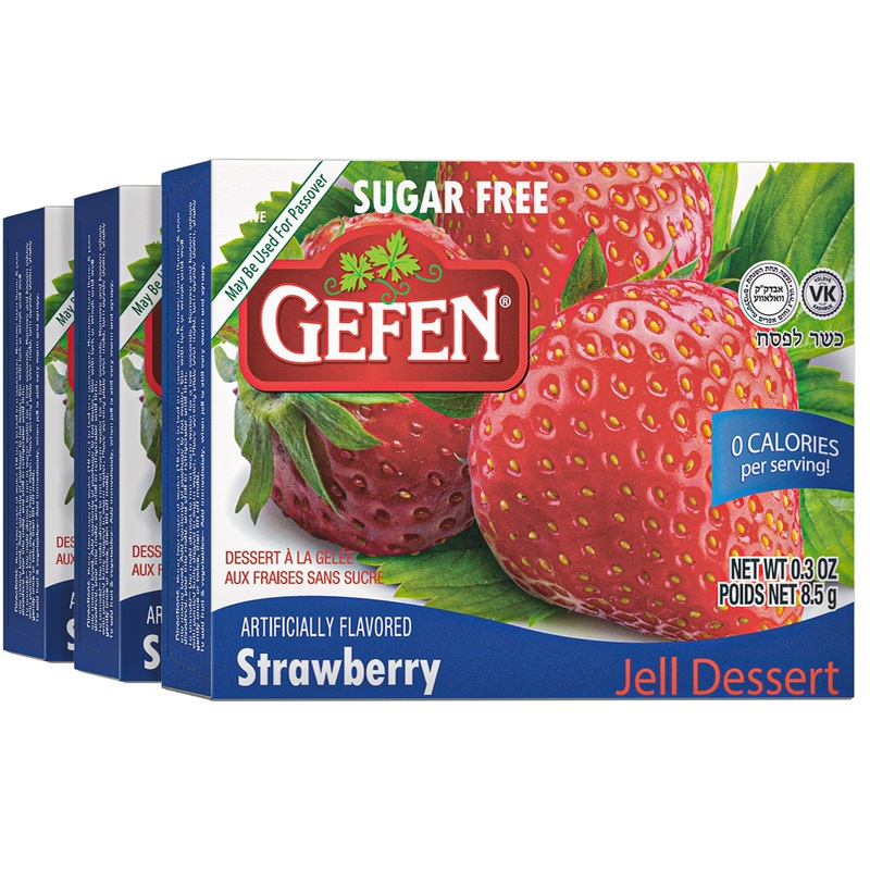 Gefen Sugar Free Strawberry Flavored Jello .35Oz (3 Pack) | Fish Free & Meat Free, Vegan Friendly, Easy To Prepare, Kosher For P