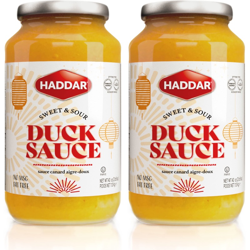 Haddar Sweet & Sour Duck Sauce, 40Oz (2 Pack) Rich Tangy Texture, No Msg, Fat Free | Made From Apricots And/Or Peaches | Perfect