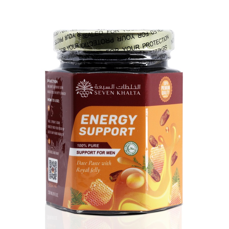 Seven Khalta Energy Support Men - 8Oz Pure Date Paste - Sidr Honey With Pecan Nuts, Ginger Extract - Black Seed - Delicious And