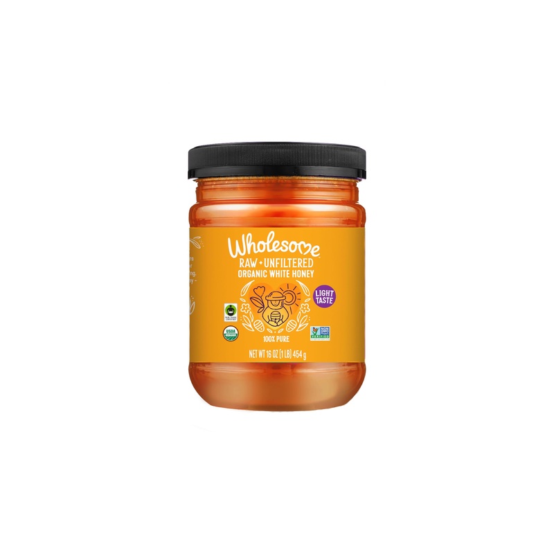 Wholesome Sweeteners 16-Ounce Organic Raw Unfiltered White Honey Jar, 100% Pure, Fair Trade Certified, Non Gmo Project Verified,