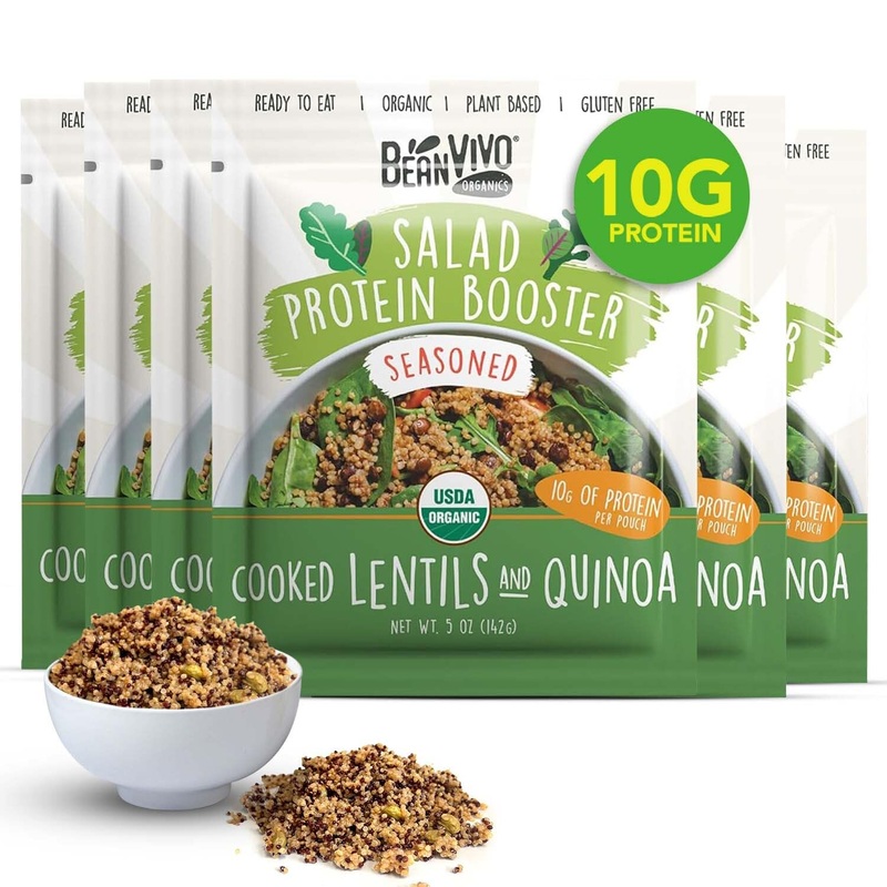 Beanvivo 6-Pack Salad Protein Booster - Organic Lentils & Quinoa, Fully Cooked And Seasoned, Delivering A Burst Of Taste And 10G