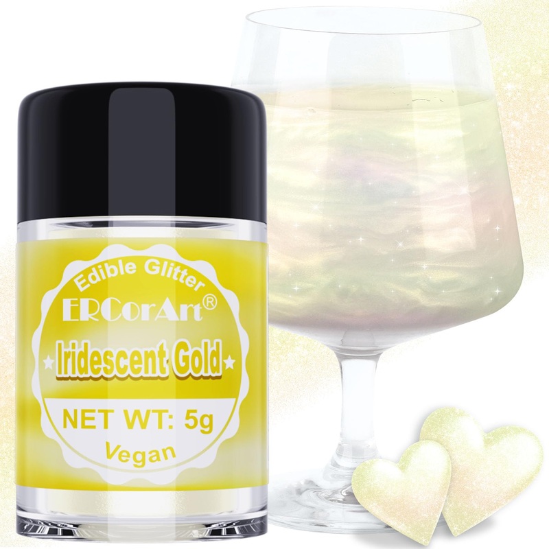 Edible Glitter - Iridescent Gold Luster Dust Edible For Drinks Cakes, Food Grade Cake Decorating Shimmering Glitter, Sprinkle Po