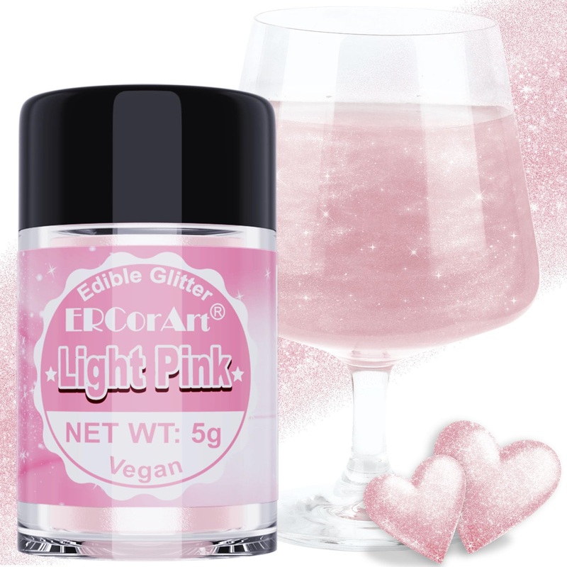 Edible Glitter - Light Pink Luster Dust Edible For Drinks Cakes, Food Grade Cake Decorating Shimmering Glitter, Sprinkle Powder