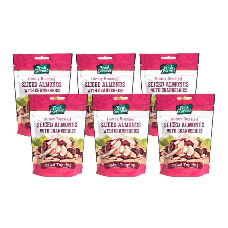 Fresh Gourmet Honey Roasted Sliced Almonds & Cranberries 3.5 Ounce (Pack Of 6)