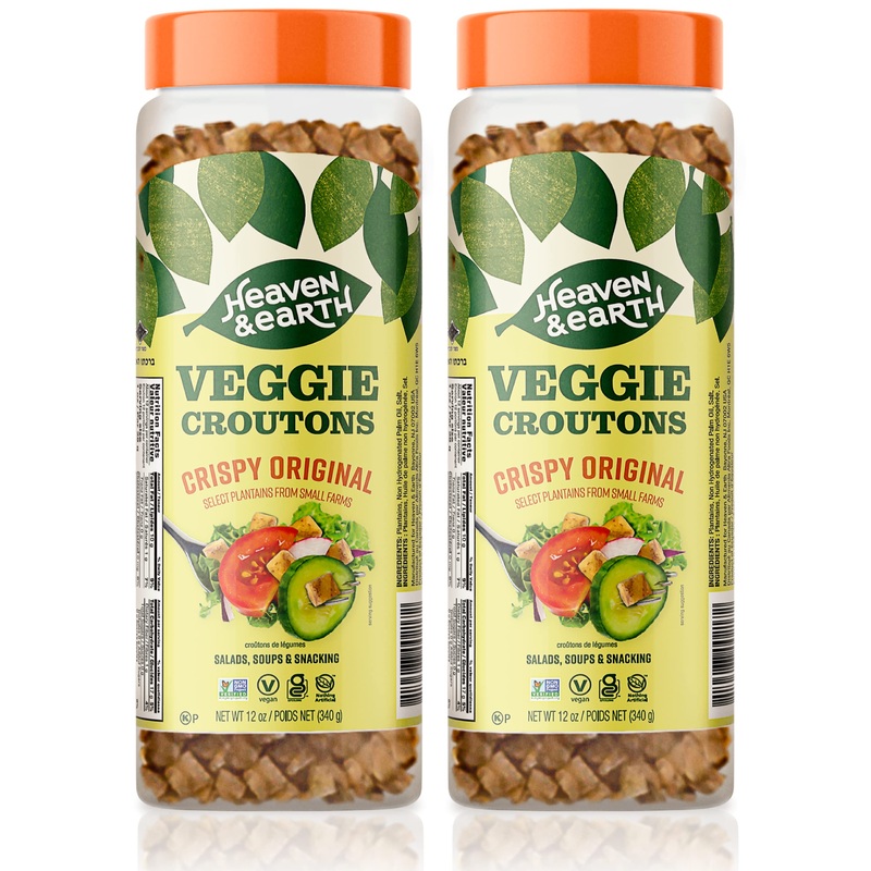 Heaven & Earth Crispy Veggie Croutons, 12Oz (2 Pack) | Gluten Free Caeser Croutons | For Soups & Snacking | Veggie Salad Topper