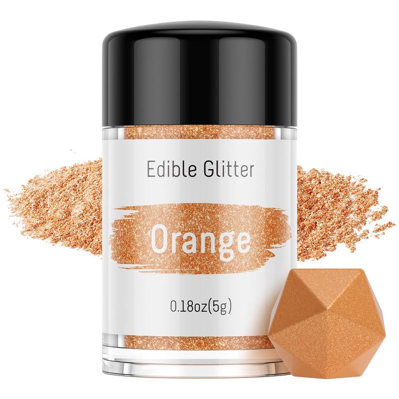 Jelife Orange Edible Glitter Dust For Drinks - 5 Grams Food Grade Luster Glitter Dust, Sprinkle On Sparkle Edible Food Coloring