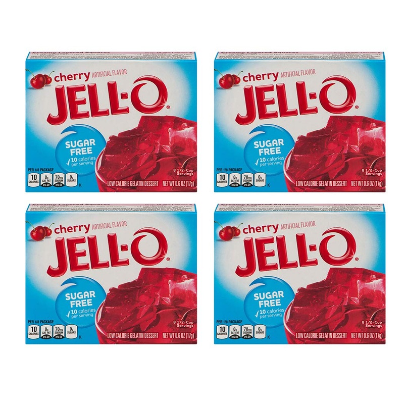 Jell-O Sugar-Free Cherry Gelatin Mix 0.6 Ounce Box (Pack Of 4)