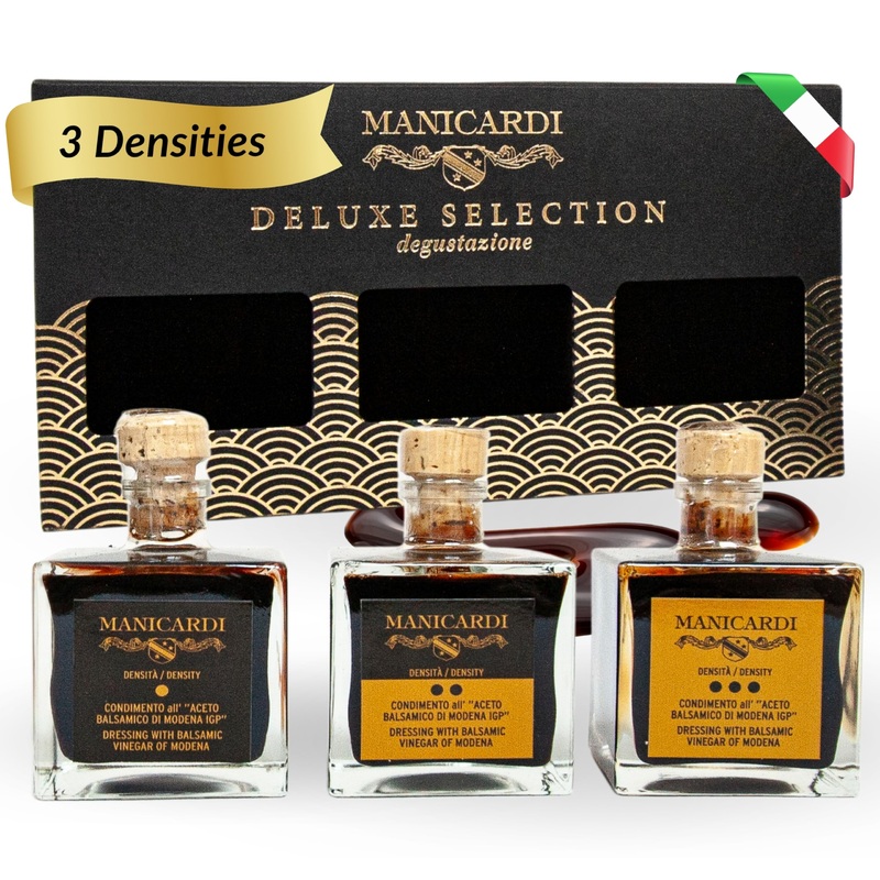 Manicardi Set Of 3 Condimenti With Balsamic Vinegar Of Modena Pgi - Selected With Three Different Degrees Of Density - Made In I