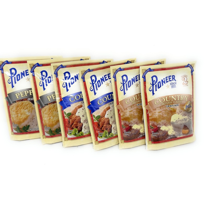 Pioneer Brand Gravy Variety Bundle, 2.75 Oz (Pack Of 6) Includes 2-Count Peppered Gravy Mix + 2-Count Country Sausage Flavor Gra