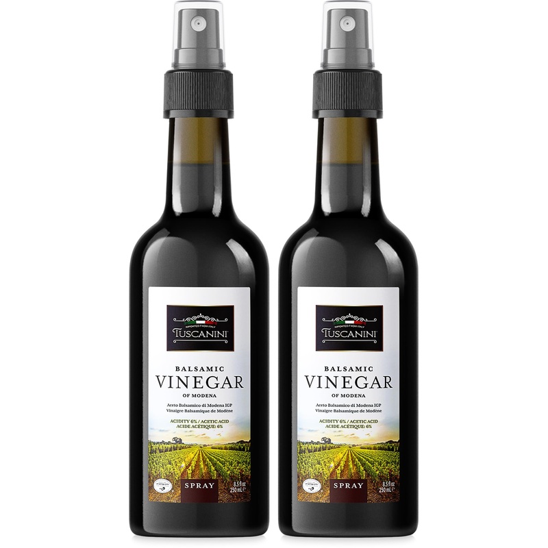 Tuscanini Italian Balsamic Vinegar Of Modena Italy, 6% Acidity, 8.45Oz (2 Pack) Glass Bottle | Spray Top | Certified Kosher