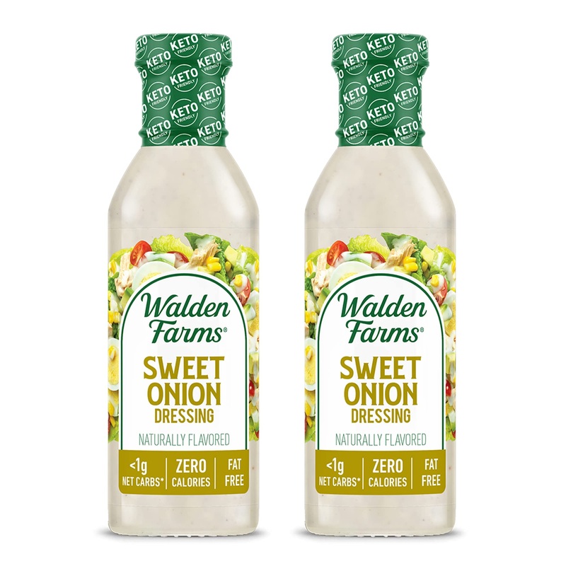 Walden Farms Sweet Onion Dressing - Calorie-Free, Gluten-Free, Low Carb, Keto-Friendly, Sugar-Free, Bold Onion Flavor, (12 Oz Bo