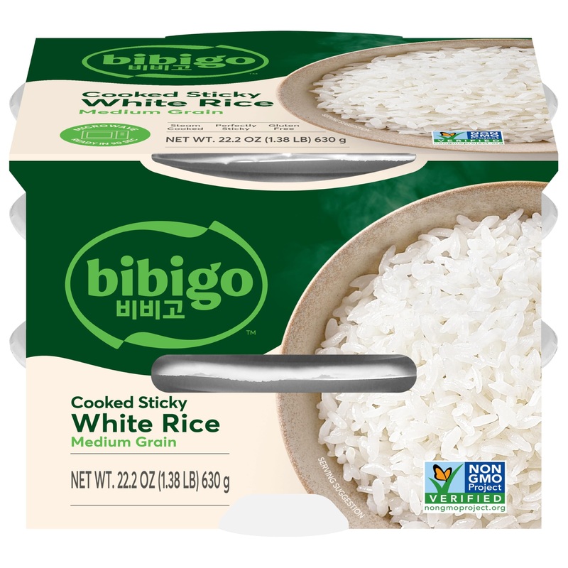 Bibigo Cooked Sticky White Rice - 6 Packs Of 3