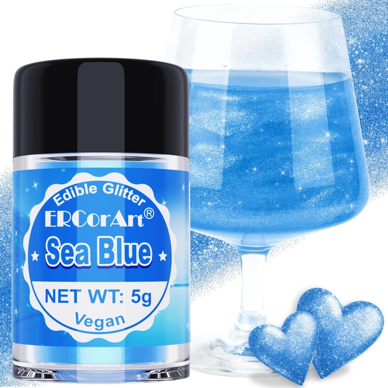 Edible Glitter - Sea Blue Luster Dust Edible For Drinks Cakes, Food Grade Cake Decorating Shimmering Glitter, Sprinkle Powder Fo