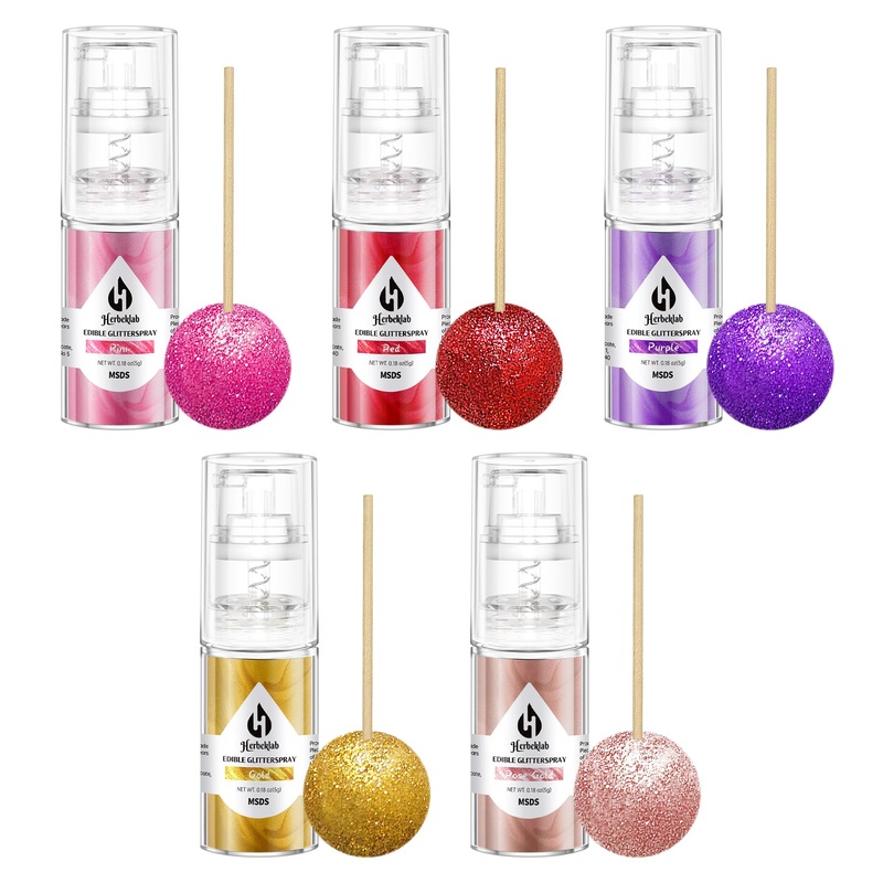 Edible Glitter Spray - 5 Colors Edible Spray Glitter Food Grade Metallic Shimmer Powder Cake Sprinkles For Cookie Decorating Cho