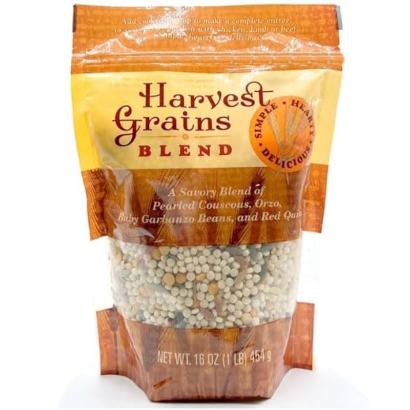 Harvest Grains, Blend Of Pearled Couscous, Orzo, Baby Garbanzo Beans, And Red Quinoa