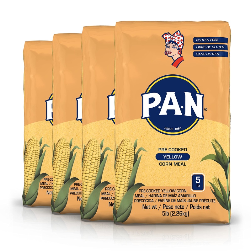 P.A.N. Yellow Corn Meal - Pre-Cooked Gluten Free And Kosher Flour For Arepas, 2.27 Kg (5 Lb) (Pack Of 4)