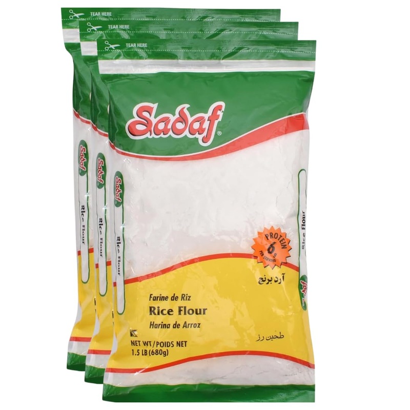 Sadaf Rice Flour - Pure White Rice Flour For Baking Or Cooking 1.5 Lb (Pack Of 3)