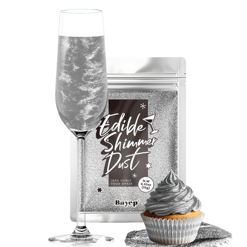 Sliver Edible Glitter For Cocktails Luster Dust Edible Cake Glitter 15G Food Grade Drinks Glitter Shimmer Powdered For Cake Cupc