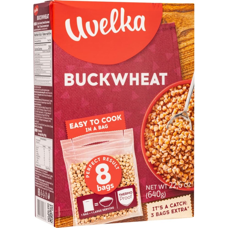 Uvelka, Buckwheat Groats (Grechka/Kasha), 8 Boil-In-Bags, Easy To Cook, 640G/22.6Oz (Ancient Grains)