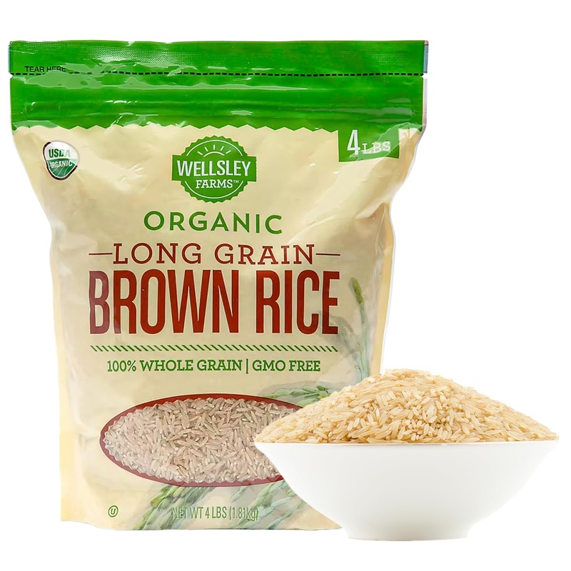 Wellsley Farms Organic Long-Grain Brown Rice | Usda Certified, Kosher, Gmo-Free | Quick-Cooking, Nutty Flavor, And Versatile For