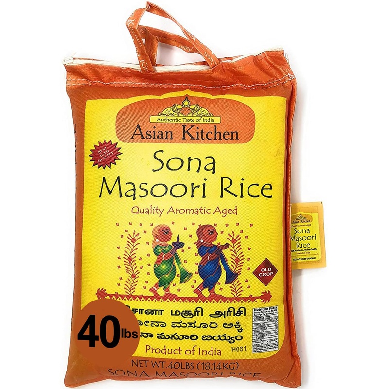 Asian Kitchen White Sona Masoori Aged Rice 40-Pound Bag, 40Lbs (18.14Kg) Short Grain Rice ~ All Natural | Gluten Friendly | Vega