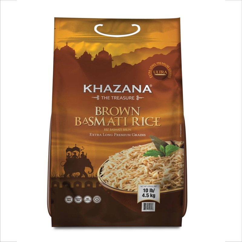 Authentic Brown Basmati Rice By Khazana In 10 Lb Bag - Aromatic And Flavorful Indian Grain - Non-Gmo, Gluten Free, Kosher, Chole