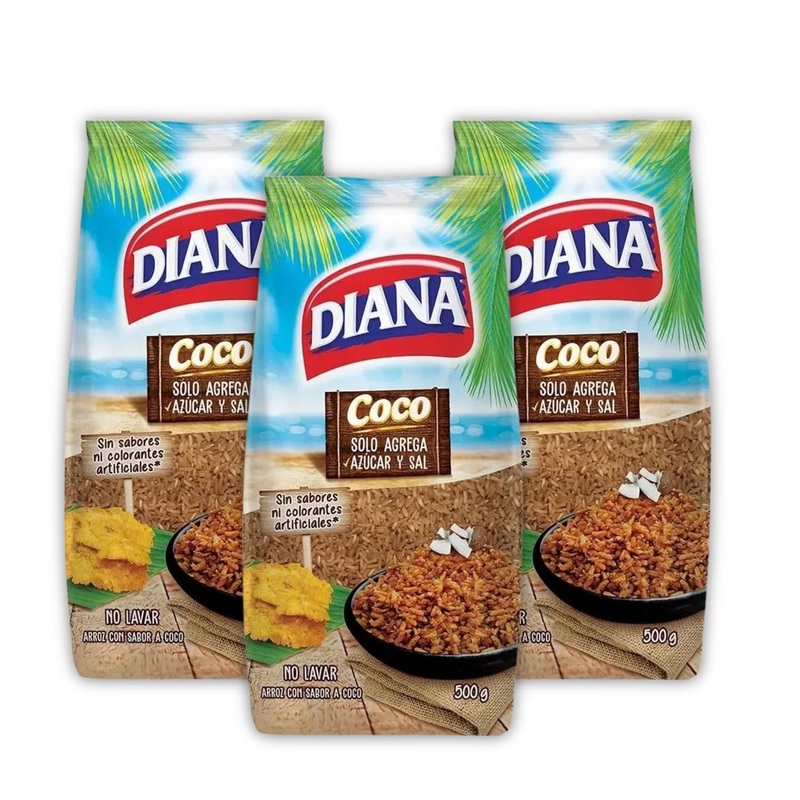 Coconut Rice (3 Pack Of 52.9Oz - 1Lb) Arroz De Coco Diana Coconut Rice Flavored Rice No Artificial Flavors Or Colors Colombian F