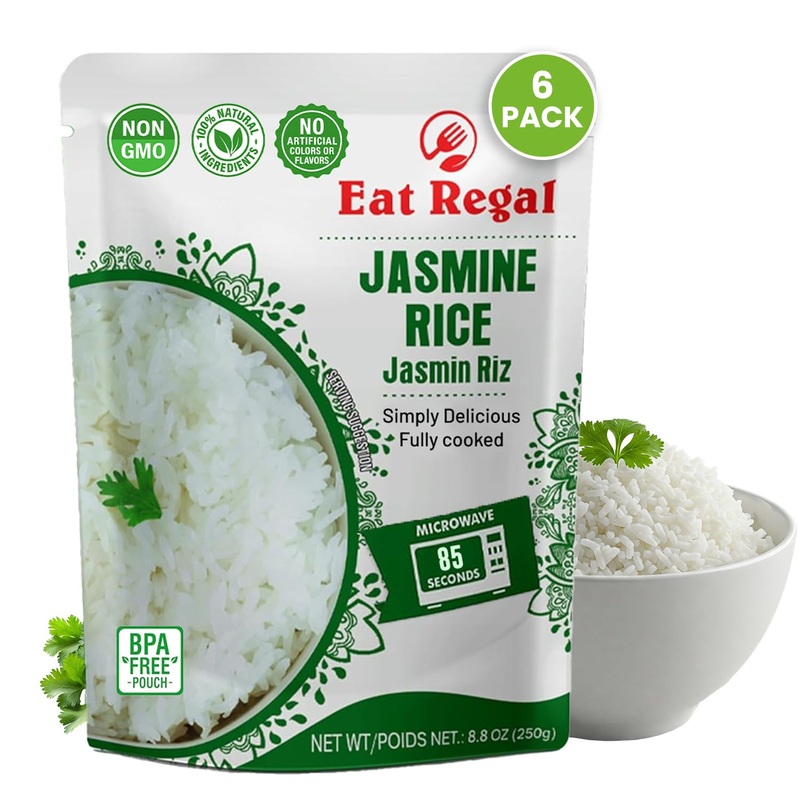 Eat Regal Thai Jasmine Rice - Microwavable, 100% Authentic Thai Rice | 85 Seconds | No Preservatives, Bpa-Free | Delicious, Non-