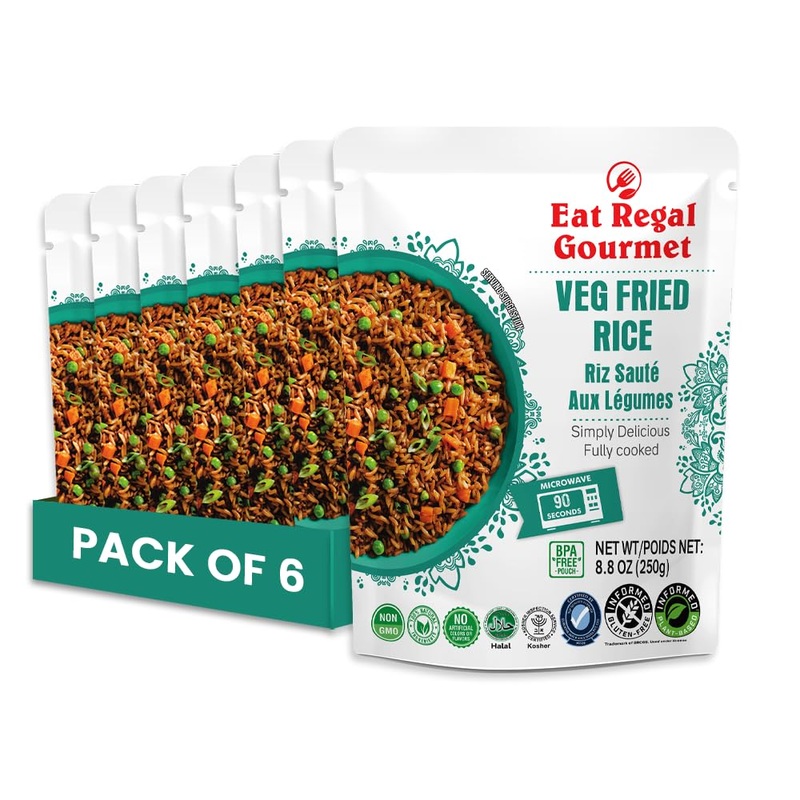Eat Regal Veg Fried Rice - Microwavable, Ready In 90 Seconds, Pack Of 6 (8.8Oz) | Instant & Flavored Rice | Side Dish
