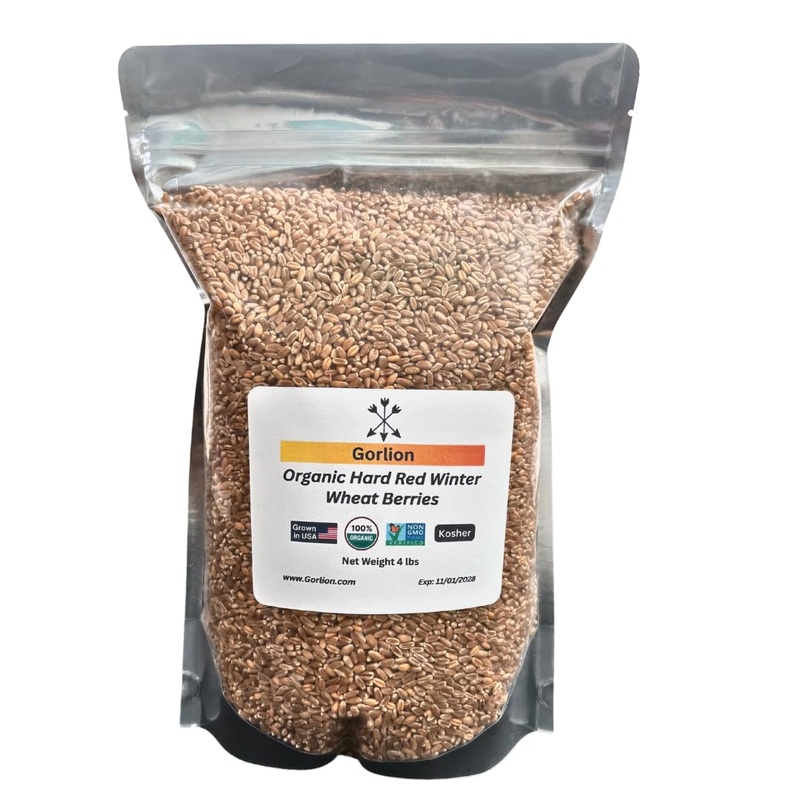 Gorlion Organic Hard Red Winter Wheat Berries 4 Lbs. Great For Bread, Pancakes, Waffles, Pastries, Cereals, Salads, Flatbreads,