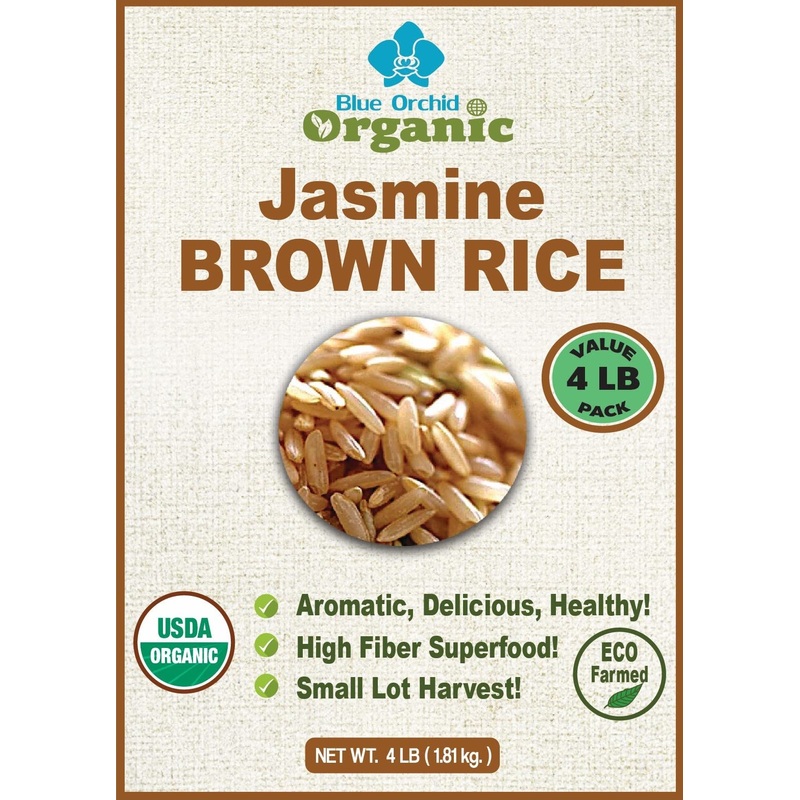 Organic Brown Jasmine Rice From Thailand - Whole Grain Vegan Natural Healthy Superfood Gluten-Free - 4 Lb