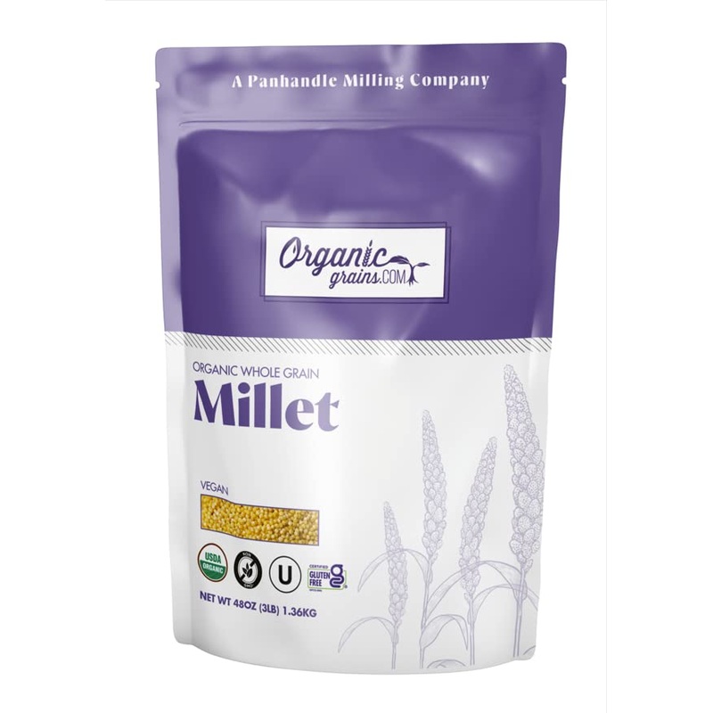 Organic Grains Organic Hulled Millet Grain - 3 Lbs. (48 Oz.) - The Top Whole Millet Grain For Cooking - Non Gmo, Kosher & Vegan