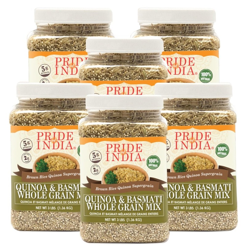 Pride Of India - Pack Of 6 - Quinoa & Basmati Whole Grain Mix - Brown Rice Quinoa Supergrain, 3 Lbs Jar