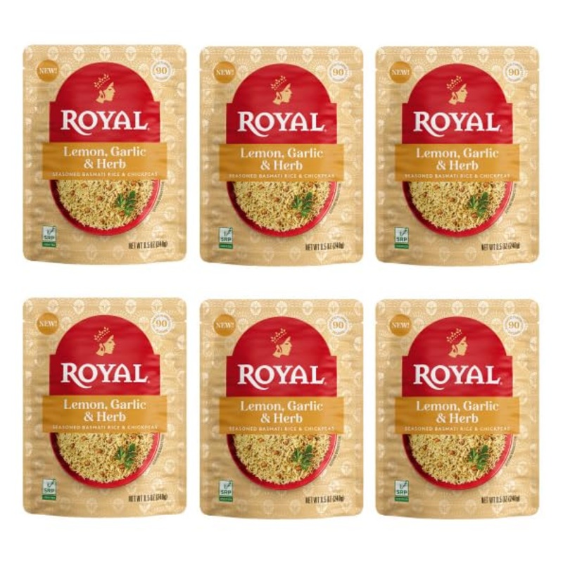 Royal Lemon, Garlic, And Herb Basmati White Rice And Chickpeas - Ready To Heat Basmati Rice - (6 Pack) 8.5 Oz Microwaveable Pouc
