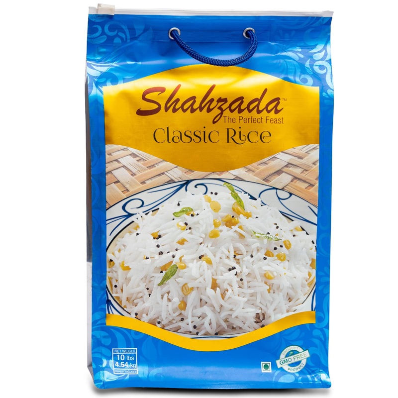 Shahzada White Classic Rice 10 Lbs - Great For Daily Use, Aged, Aromatic, Flavorful & Slender, Non Gmo, Quick Cooking, Everyday