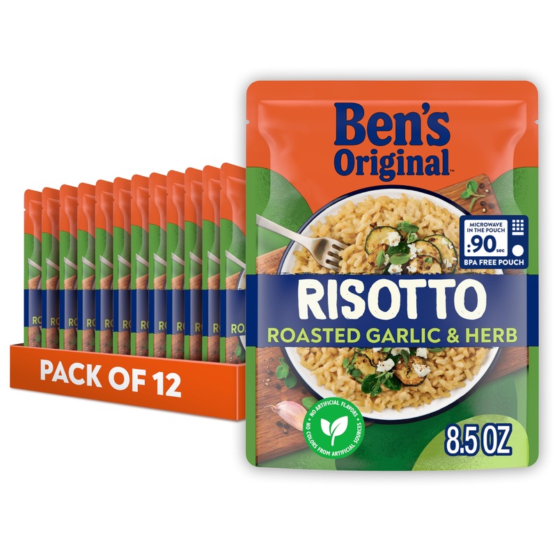 Ben'S Original Risotto Roasted Garlic & Herb Flavored Rice, Easy Dinner Side, 8.5 Oz Pouch (Pack Of 12)