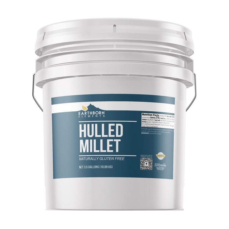 Earthborn Elements Hulled Millet, 3.5 Gallon Bucket, Perfect For Baked Goods, Hot Cereals, Casseroles, & Side Dishes