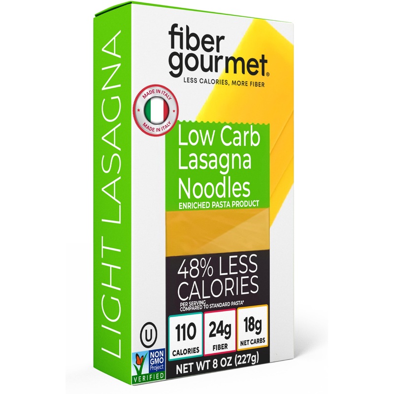 Fiber Gourmet Pasta - Light Lasagna Noodle - Low Net Carb, Fiber-Rich, Low Calorie, Healthy Pasta - Made In Italy, Kosher, Vegan