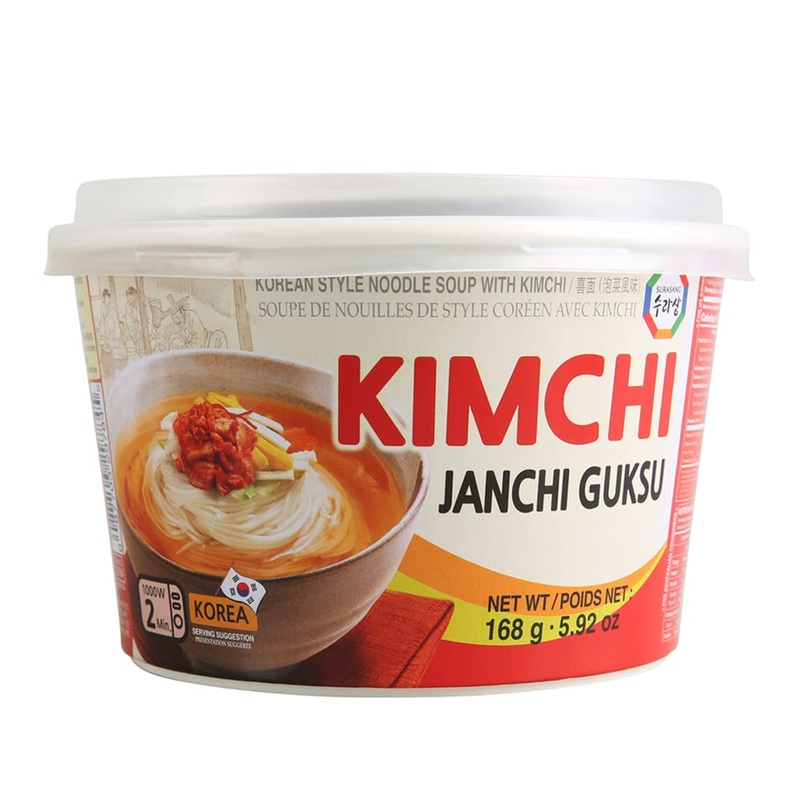 Surasang Kimchi Janchi Guksu, Spicy And Savory Korean Thin Non-Fried Noodle With Kimchi Bowl, Healthy Instant Noodle, 5.92 Ounce