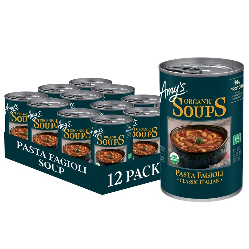 Amy'S Organic Classic Italian Pasta Fagioli Soup, Dairy Free, Non Gmo, 13.65 Ounces (Pack Of 12)