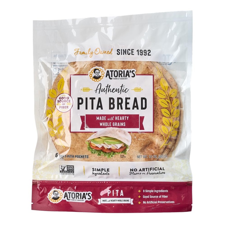 Atoria'S Family Bakery Whole Grain Pita | Non-Gmo, Vegan (8 Pack, 48 Flatbreads Total) 8-Packs Of 6 Sheets (48 Sheets)