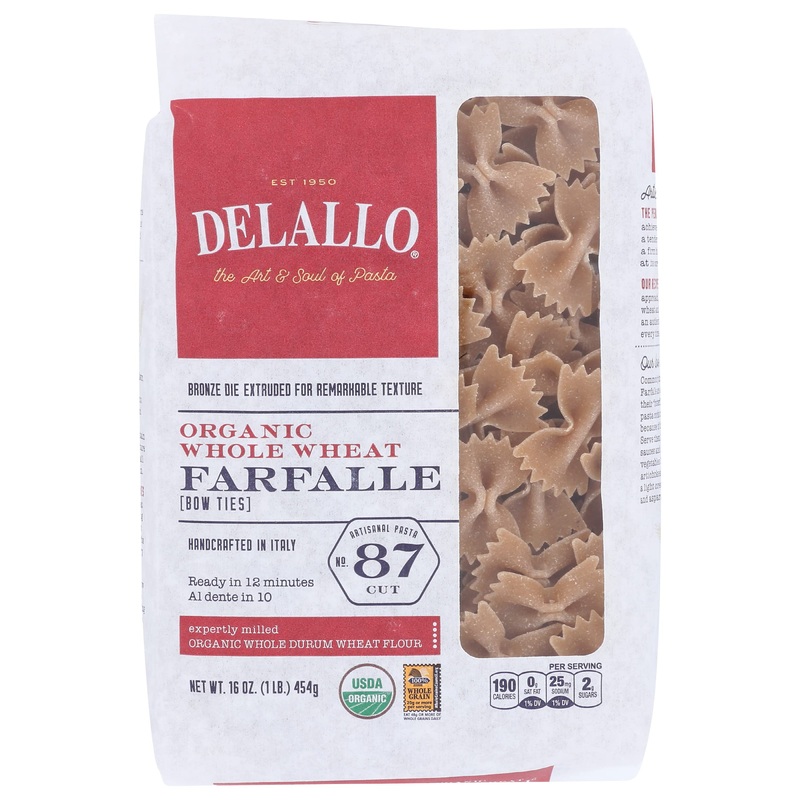 Delallo Pasta Whole Wheat Farfalle, 16 Oz