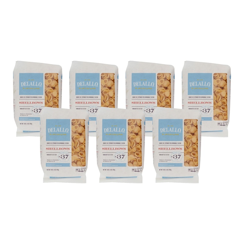 Delallo Shellbows Semolina Pasta, 1 Pound Bag, 7 Pack, Product Of Italy, Made With Durum Wheat Flour, Shell-Shaped Noodles