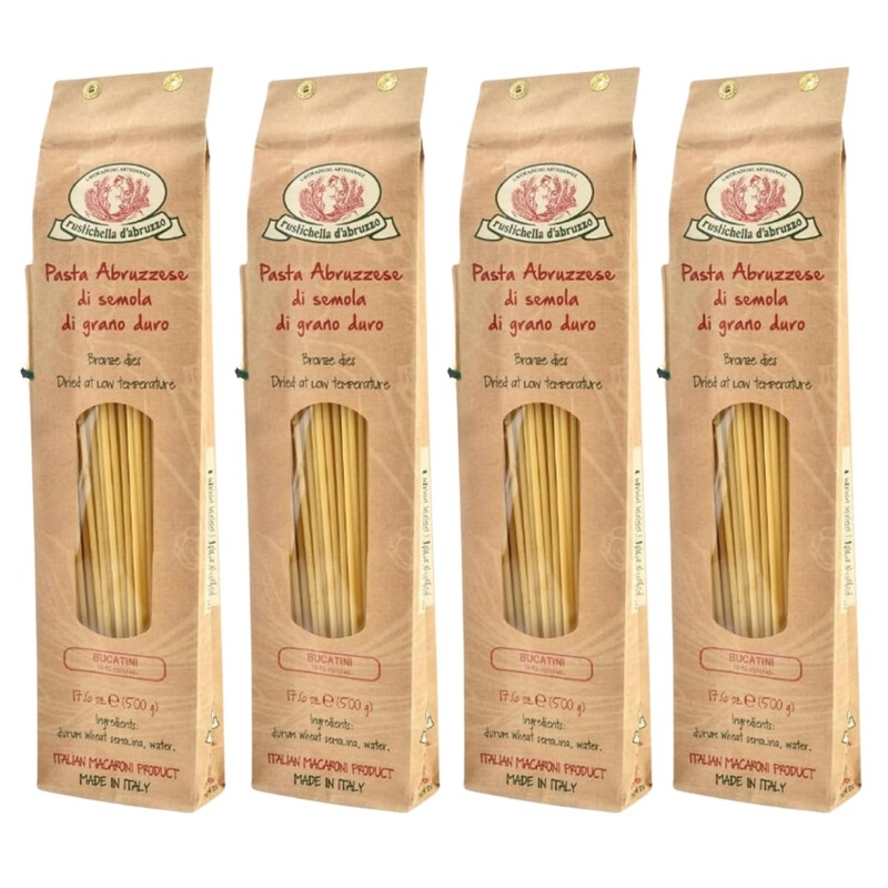 Rustichella D'Abruzzo Bucatini (Pack Of 4), 500G Each - Classic Italian Pasta With A Hole - Perfect For Amatriciana Sauce - Arti