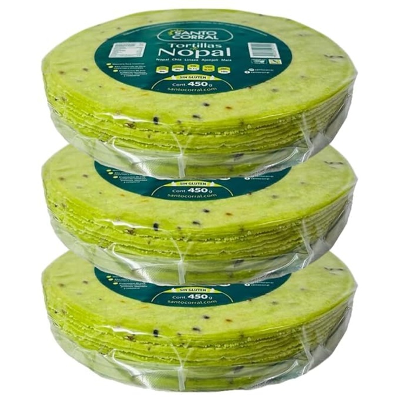 Santo Corral Low Carb Gluten Free Cactus Tortillas - Pack of 3, Healthy Alternative for Tacos and Wraps