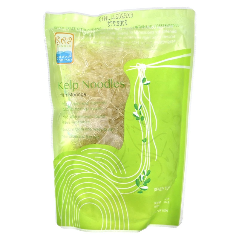 Sea Tangle Moringa Kelp Noodles (12Oz) - Low Calorie Asian Noodles For Healthy Noodle Dishes - Gluten Free, Keto Noodle Sub For