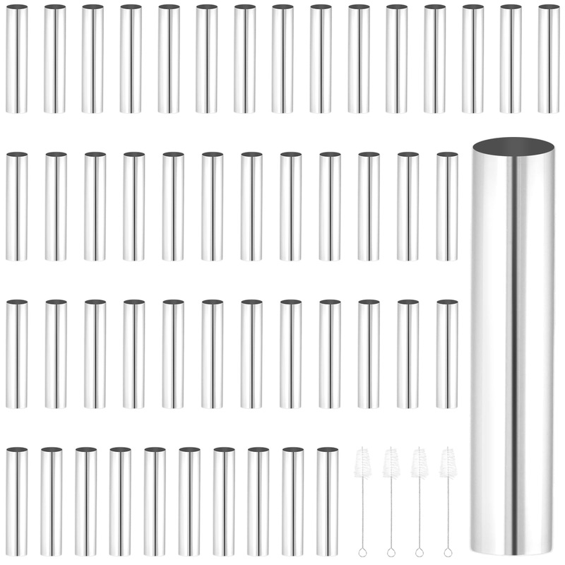 Sehoi 50 Pcs Small Cannoli Tubes Molds, 5 Inch Stainless Steel Cannoli Shells Tubes, Non Stick Cannoli Tubes With 4 Cleaning Bru