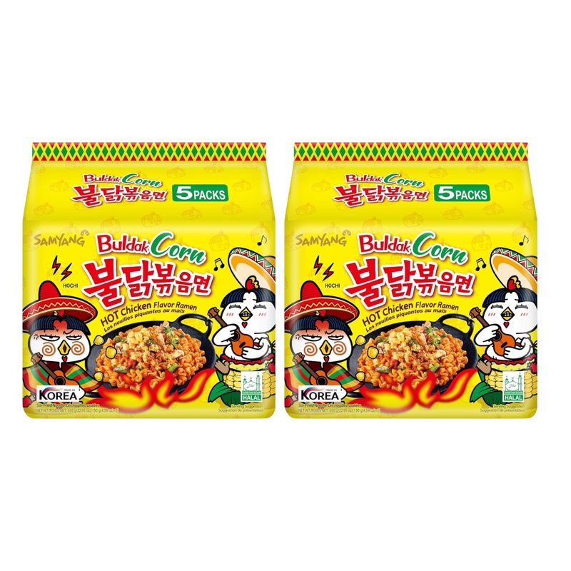 (10 Packs) Buldak Ramen Noodles - Corn Flavor - Hot Chicken Stir-Fried Ramen - Creamy & Savory Heat - Imported Korean Instant No