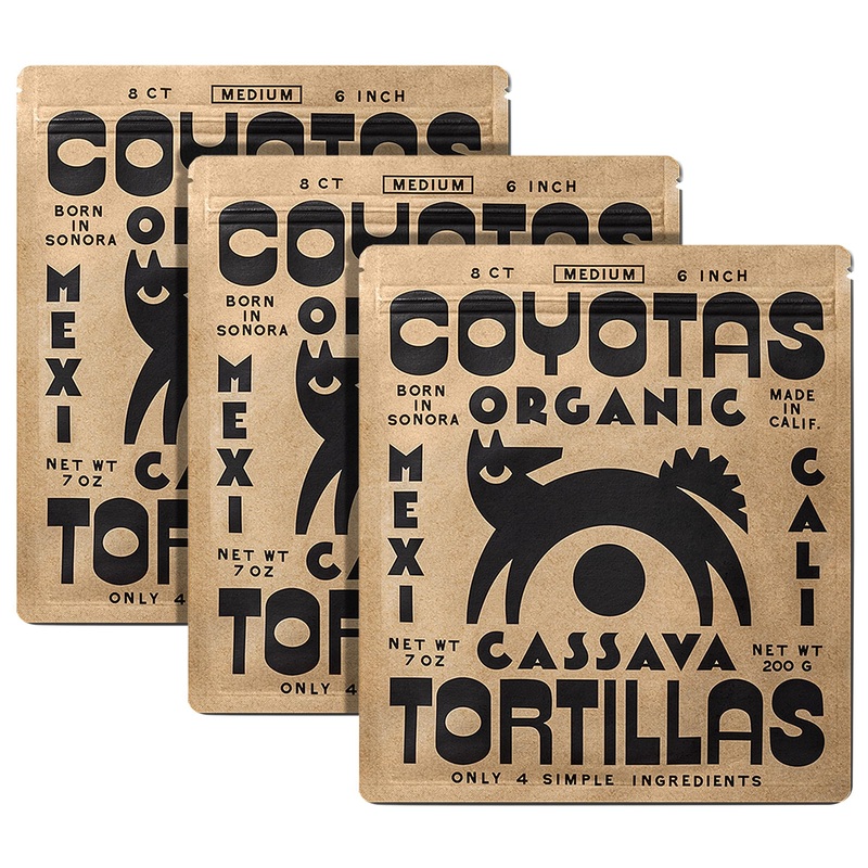 Coyotas Organic Cassava Tortillas - Grain-Free, Gluten-Free, Vegan, Paleo, Medium 6 Inch, 24 Tortillas Total (3 Packs)